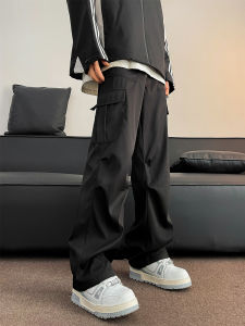 American Vibe High Street Ruched Pocket Casual Pants Mens Spring & Fall Vintage All-Matching Straight Paratrooper Pants