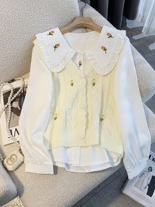 Sweet Style Embroidered Doll Collar Womens Shirt Outerwear Sweater Vest Spring Autumn New Style Students Layering Cute Top