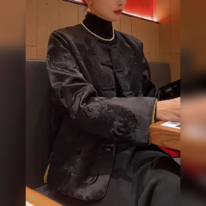 YUFUQING | Elegant Black Button Up Lightweight Cotton Jacket Womens Winter New Style Chinese National Trend Embroidered Small Cotton Padded Coat