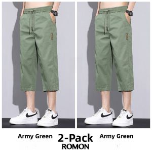 ROMON | Lormen Mens Summer Thin Ice Silk Loose Straight Leg Workwear Pure Cotton Casual Sports Shorts Mid Waist Pants