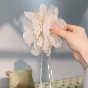 Elegant Chinese Style Hair Clip with Silk Flower And Butterfly Tassel 3D Multi-Layer Hair Accessories for Women Fresh out