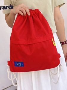Drawstring Backpack Womens Simple Student Bookbag Sports Small Cloth Bag Pure Color Pull Rope Double Shoulder Bag