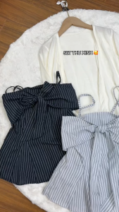 Set 2 áo khoác cadigan và áo hai dây phối nơ ngực freesize dưới 56kg Lucky Clothing 6500