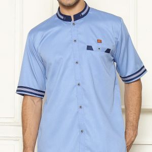 ADRIKNI baju koko pria dewasa lengan pendek warna denim