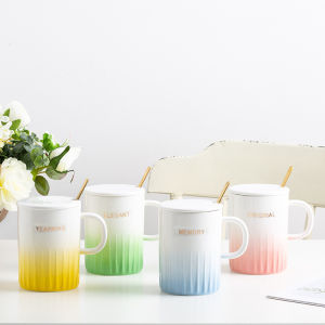 [Hàng sẵn] Cốc-Ly cà phê màu gradient có nắp thìa - Chất liệu gốm sứ - Nhiều màu để lựa chọn