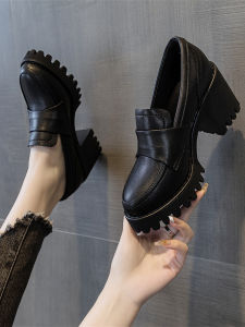 Commute Style Authentic Leather High Heels Womens Work Shoes 2024 Spring and Autumn Chunky Heel round Toe Waterproof Platform Platform Shoes