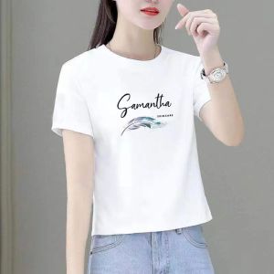 Short Sleeve T-Shirt Womens Casual High Waist round Neck Half Sleeve Ear Cover Top for Summer 2024 Slimming Fit Versatile