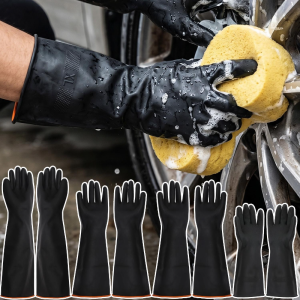 Heavy-Duty Long Cuff Latex Rubber Gloves / Acid & Alkali Resistant Chemical Protective Gear / Waterproof Anti-Slip Work Gloves