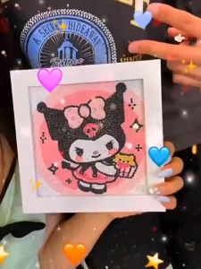 Tranh Đính Đá Kuromi Gấu Dâu [Có Kèm Khung] Họa Tiết Hoạt Hình 5D Tự Hoàn Thành  Kích thước 15*15cm Tăng Khả Năng Tập Trung Cho Bé Rèn Luyện Tính Kiên Trì - PoPo Toys