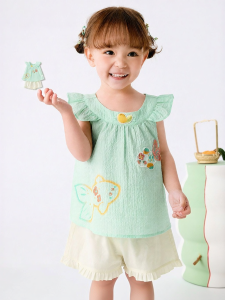 Balabala | Bộ Đồ Ngắn Tay Mùa Hè Dành Cho Bé Gái Vintage Dễ Thương