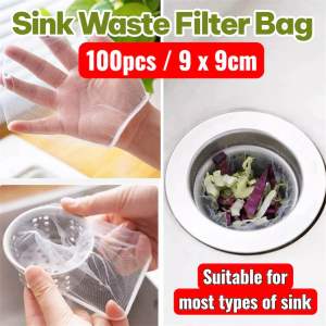 【SG stock】100pcs Kitchen Sink Net Filter Prevent Clogs/ Sink Basket Bag Drain Strainer Filter Net Mesh Bag