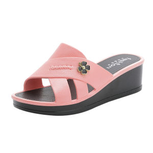 Womens Summer Soft Bottom Platform Heel Slippers Indoor Outdoor Anti-Slip Fashionable Sandals New Style PVC Upper Breathable
