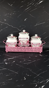 Toples Kue Makanan Permen Keramik Rak Set Motif Bunga Fiorenza AK-133