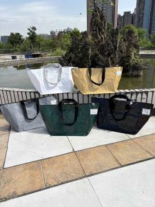 Thickened Waterproof Travel Storage Bag with Zipper Handheld Woven Single Shoulder Environmental Bag Shopping Bag for Tourism