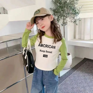 Pure Cotton Long Sleeve Base Shirt for Girls Short Style Inner Wear T-Shirt Spring Autumn Fashionable Children Baby Cute Top