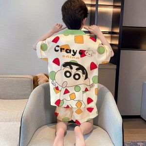 QIANSHUIMILU | Lightweight Ice Silk Boys Summer Pajama Set
