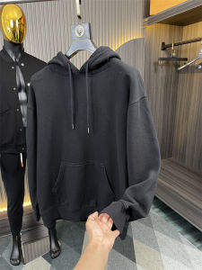 Mens Loose Fit Hoodie Pure Cotton Casual Sweatshirt Autumn Winter Large Size Solid Color Composite Thin Fleece Hoodie