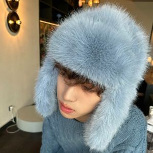ปุยเลียนแบบ Mink FUR BOMBER หมวกผู้ชายฤดูใบไม้ร่วงและฤดูหนาวเกาหลีรุ่น Plush หมวกนักบินหญิง INS Blogger ขี่จักรยานหมวกเย็น