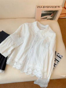 SHENGHUOYA | Áo Blouse Tay Dài Cổ Voan Pháp Elegante