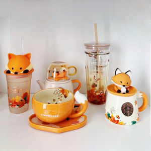 Starbuck Official Store Starbuck 2021 Mid-Autumn Festival Rabbit Acorn Maple Forest Maple Leaf Adorn Mouse Fox Ceramic Mark Thermal Insulation Straw Cup Starbuck Tumbler Starbuck Mug