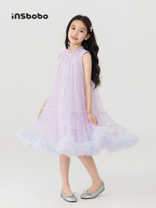 Princess Style Girls Dress Purple Ball Gown Skirt Beautiful Puffy Skirt Childrens Clothing Summer Nylon Fabric No Sleeve