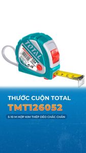 Thước cuộn Total TMT126052 TMT126101 dài 5m và 10m Thước kéo thép nền vàng không gỉ bên bỉ đa năng cao cấp chiều rộng 25mm - Thinksafe