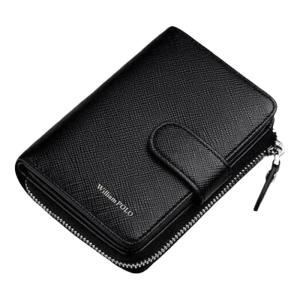 WILLIAMPOLO | Mens Short Multi-Card Wallet with Zipper Large Capacity