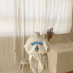 Korean Style Spring Autumn Baby Toddler Letter Sweatshirt Long Sleeve Set Baby Sport Casual Cartoon Two Piece Set Childrens Wear