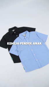Kemeja Polos Anak Lengan Pendek Cowok Cewek | Bahan Cotton Linen | Warna Biru dan Hitam | Ukuran S-XL | Usia 3-10th | Kemeja Polos Anak Lengan Pendek Highest Kids HKKP