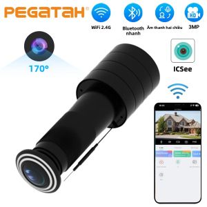 Camera Nhìn Trộm WiFi PEGATAH 3MP 170 °   Góc Nhìn Hai Chiều Phát Hiện Chuyển Động Âm Thanh Hai Chiều Trình Xem Cửa Không Dây Bảo Mật Gia Đình Ứng Dụng ICSEE Tương Thích