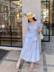 MASISI | Textured V-Neck Ruffled Plus Size Dress