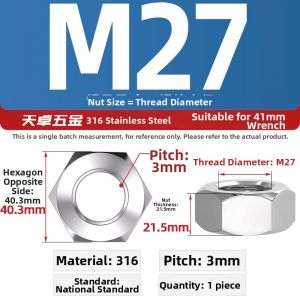 TIANZHUOJINSHU | All Stainless Steel Hex Nuts M2 M160