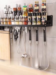 Rak Bumbu Dapur Dinding Kitchen Rack Tempat Pisau Rak Gantung Rak Dapur Rak Sendok Garpu Aluminium Dengan Cat Coating Anti Panas Dan Anti Karat Bisa Dicuci