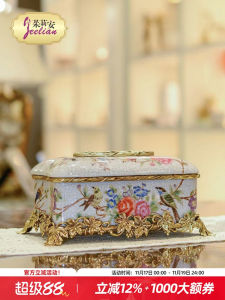 Julian Home French Retro Tissue Box Copper plus Porcelain Hand Painted Painted Romantic Flowers and Birds European Style Tissue Box