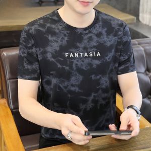 HENGYUANXIANG | Cooling Breathable High Elasticity Short Sleeve T-Shirt Mens Summer Print Fashion Quick Dry Dad Clothes T-shirt Ice Silk