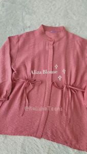 Aliza Blouse Atasan Wanita Serut Lengan Panjang Blouse Wanita Terbaru Kemeja Polo Linen