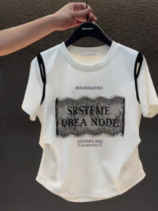 Stylish Design Lace Round Neck Short Sleeve T-Shirt