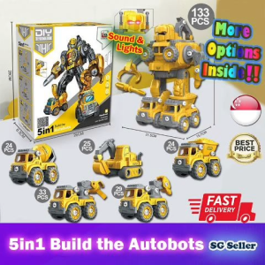 【SG Ready Stock】5in1 Build The Autobots Transformer Robot Toy★Construction Vehicles/Trucks√Military Trucks√Fire Engines/Trucks√Best Childrens Day Gift/Presents♥DIY Assemble Toy with Screws√Fast Local Delivery★