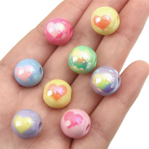 14/16mm Cute Plastic Acrylic Beads Heart Pattern Charm Round Loose Spacer Beads for Neckace Bracelet DIY Jewelry Making Accessories