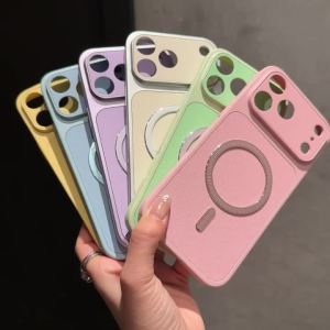 For Magsafe Skin Feel Matte Magnetic Leather Texture Case For iPhone 17 Pro Max 16 15 14 13 Pro Matte Candy Color Cover Funda