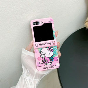 เคสโทรศัพท์มือถือลายการ์ตูน Kawaii Kitty Cat สำหรับ Samsung Galaxy Z Flip7 Z Flip6/5 Z Flip4 Z Flip3 ป้องกันรอยขีดข่วน ป้องกันการตกหล่น