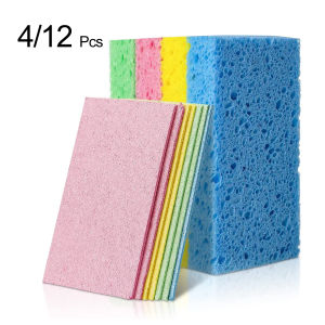 4/12Pcs Compressed Cellulose Sponges Non-Scratch Natural Dish Sponge Dual-Sided Cellulose Sponge for Kitchen Bathroom Cars