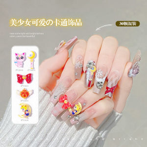 เครื่องประดับเล็บ DIY รูปเด็กผู้หญิงน่ารัก รูปดวงจันทร์ ผีเสื้อ ดอกไม้ แมว ตกแต่งเล็บ วัสดุอะคริลิก สำหรับผู้หญิง