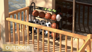 Basketball Storage Rack With Wheel Rolling Basketball Shooting Training Stand With Hooks Sports Equipment Storage Floor Iron Art Ball Storage Rack with Baskets for Basketballs Footballs Volleyball