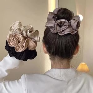 Oversize Korean Satin Scrunchies Elastic Hair Ties Women Girls Big HairBands Ponytail Holder Hair Rubber Bands HairAccessories