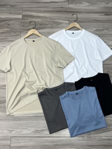 Áo Thun Nam Cổ Tròn Tay Ngắn Màu Trơn Thời Trang Thường Ngày Bằng Lụa Tơ Tằm Và Lụa Tơ Tằm Áo Thun Chất Lượng Cao Cấp Thoải Mái Thoáng Khí Mùa Hè