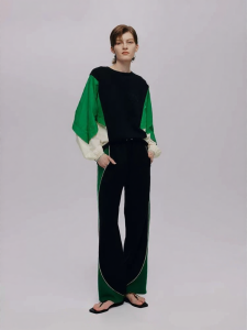 URLAZH | Retro Collegiate Style Color Block Loose High Waist Drawstring Contrast Casual Pants