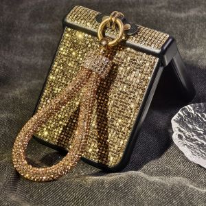 Luxury Faux Diamond Lanyard Phone Case For Samsung Galaxy Z Flip 8 6 5 4 3 Flip7 FE Shiny Bracelet Grid Shockproof Hard Cover