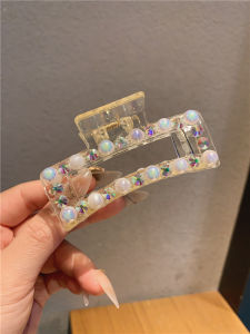 South Korea Dongdaemun Colorful Pearl Rhinestone Medium Size Hair Claw Acrylic Simple Hair Clip Fancy Updo Shark Clip