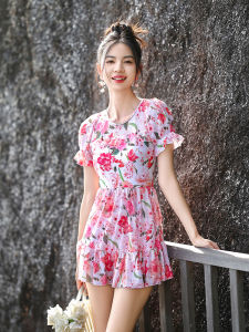 New 2025 Slimming Beach Thermal Bath Suit Womens Swimwear Conservatism One-Piece Dress Style plus Size Micro Fat MM Swimsuit